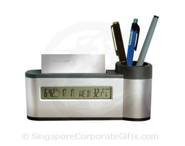 Pen and card Holder with alarm clock and calendar