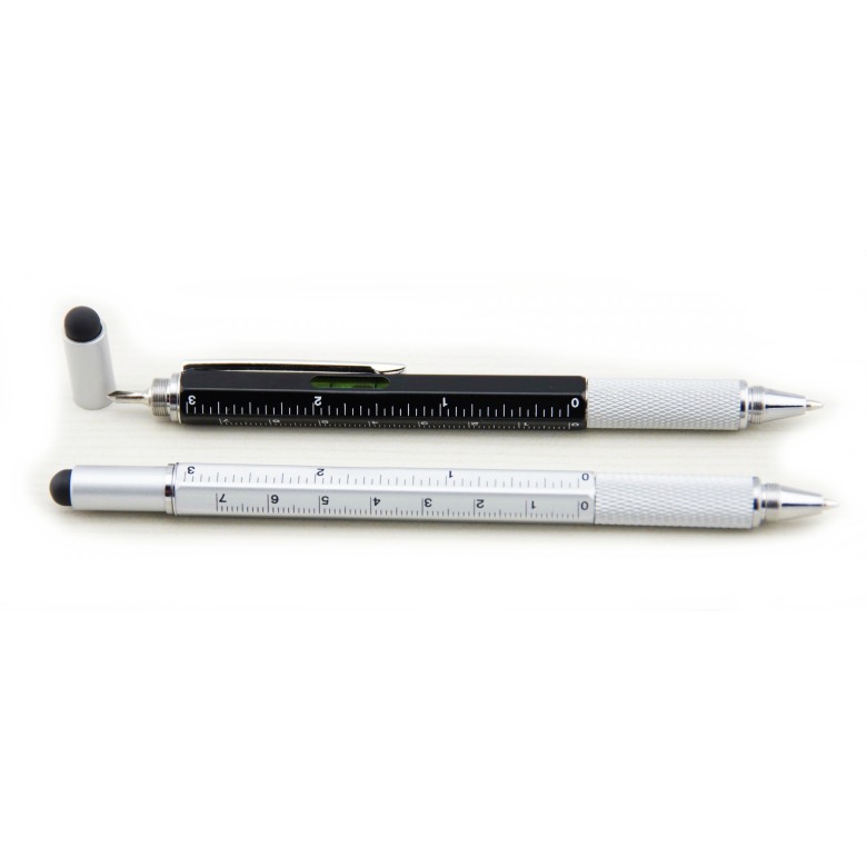Pen with ruler, spirit level and stylus Pen with ruler, spirit level and stylus