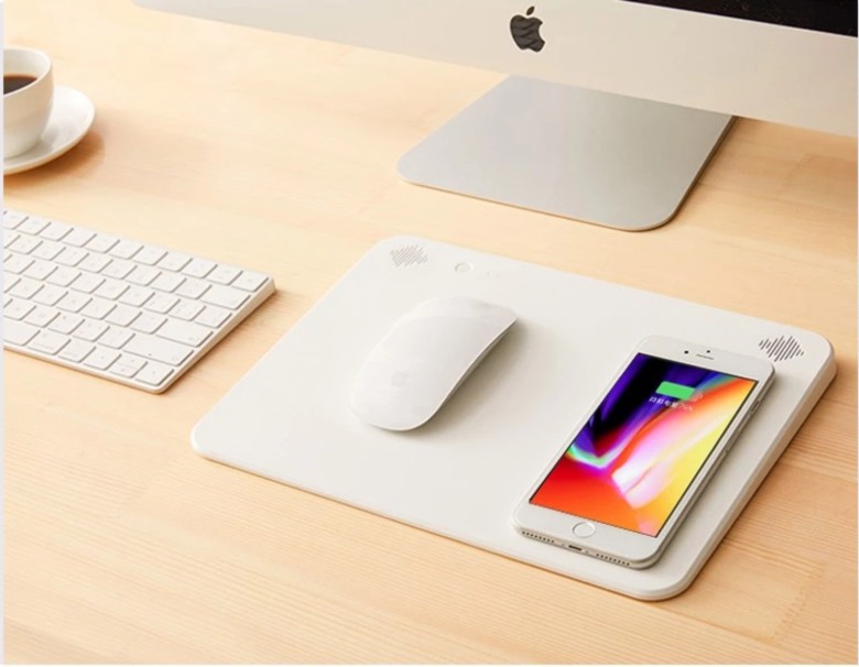 Mouse Pad with Wireless Charger and Stereo Speaker Mouse Pad with Wireless Charger and Stereo Speaker