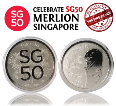 SG50 Singapore Merlion 999.9 Silver Coin (1 Oz)