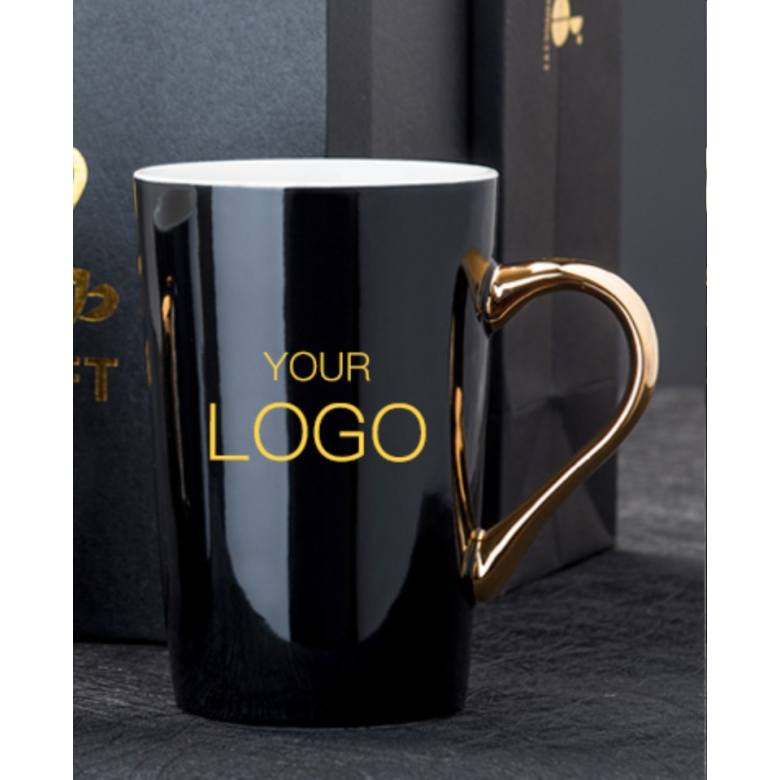 V Shaped Ceramic Cup with Gold plated handle (420ml)z)