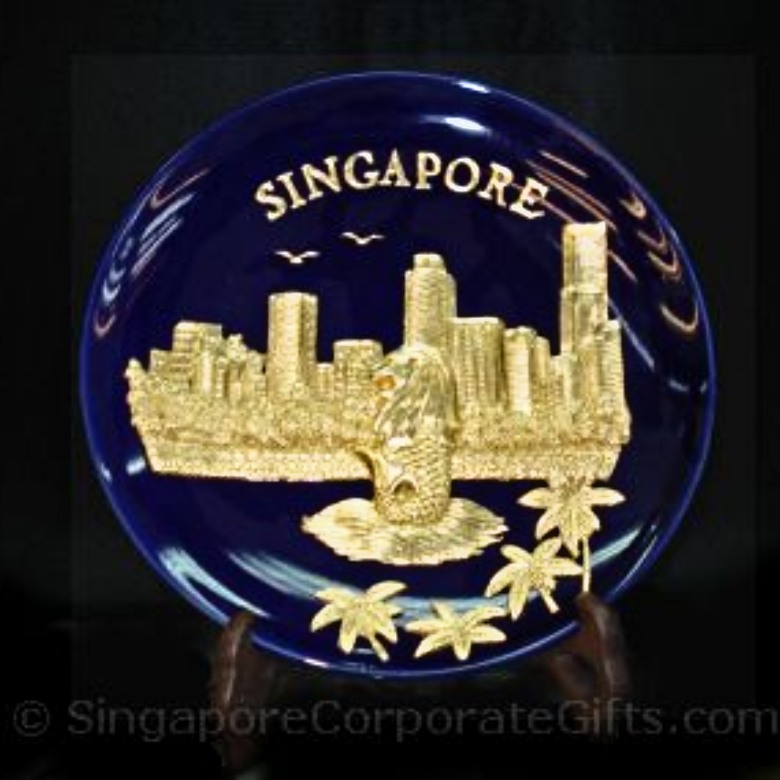 Gold Merlion Plaque (Blue)